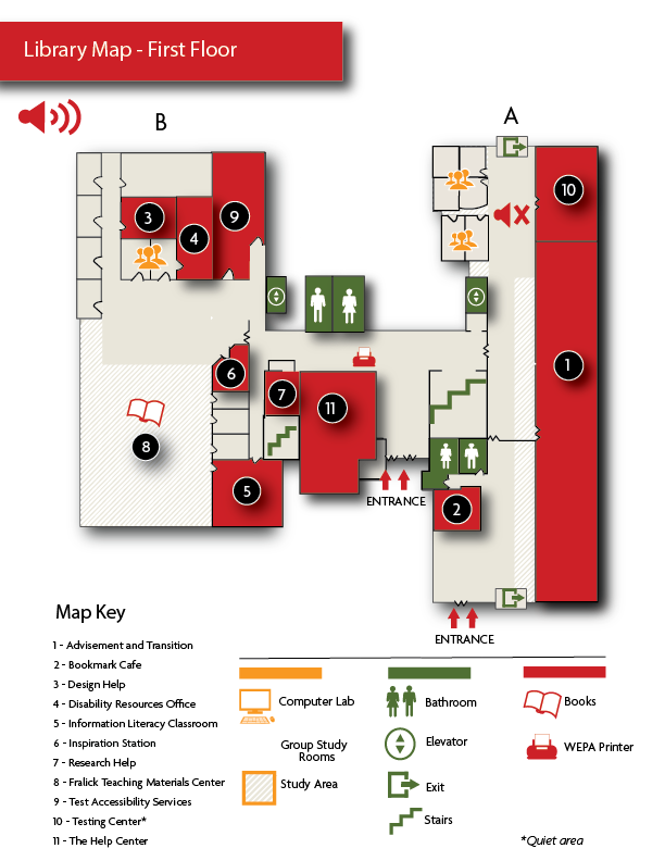 Map of the first floor of the library